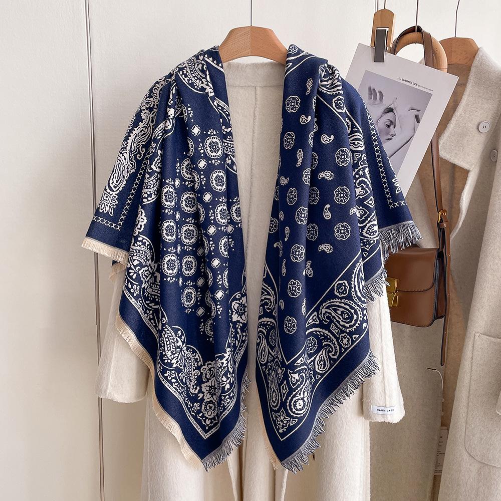 Winter New Imitation Cashmere Scarf High-end Women's Warm Square Scarf Red Cashew Jacquard Cape Shawl