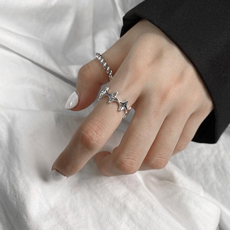 Vintage Twisted Geometric Open Adjustable Star Ring For Women In 925 Silver Quality