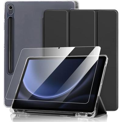 Чехол + Закаленное стекло - BOOLING - для Samsung Galaxy Tab S10 FE/S9 FE - Усиленный силикон - Черный - Держатель для стилуса