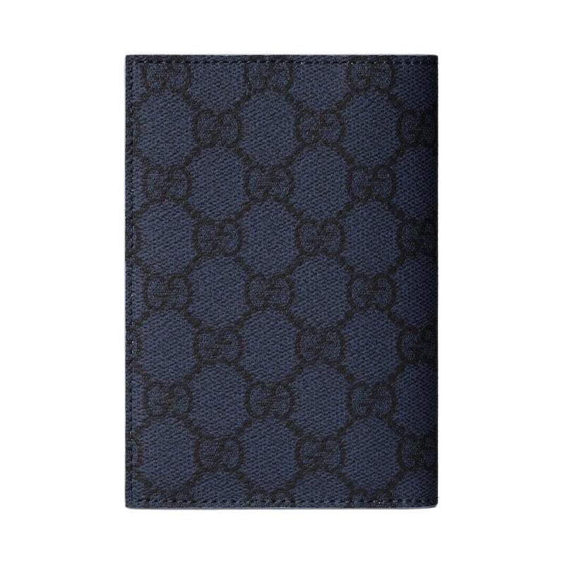 Gucci GG Supreme Passport Holder with Ceramic Effect Leather Card Holder Women's Dark Blue