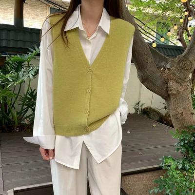 Жилет женский хлопковый зимний без рукавов трикотажный свитер жилет оверсайз повседневный V-образный жилет