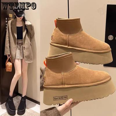Зимние сапоги на толстой подошве для женщин, увеличивающие рост, и мягкие теплые короткие сапоги, модная хлопковая обувь, тренд