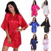 Women Sexy Pajamas Satin Sleepwear Loose Comfort Solid Color Kimono Robe Dress Nightgown Bathrobe