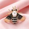Fashion Enamel Honey Bee Brooch Shiny Rhinestone Faux Pearl Durable Alloy Pin for Coat Dress Scarf Gift for Girls