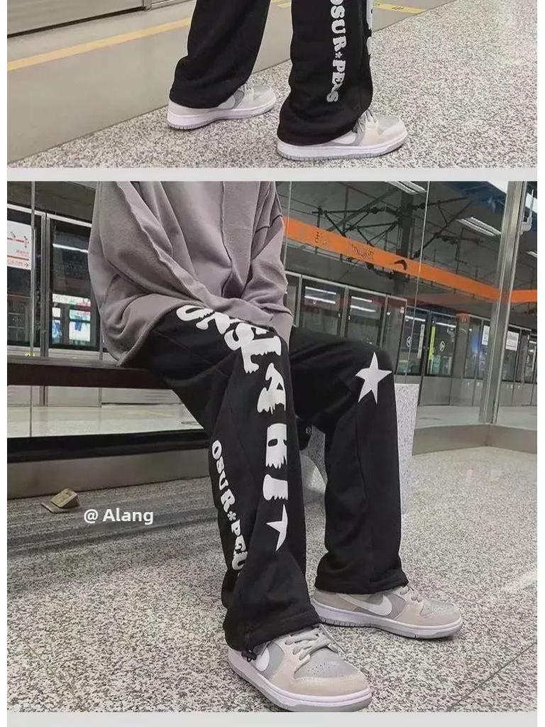 Мужские повседневные прямые брюки в корейском стиле с буквенным принтом в стиле хип-хоп на весну и осень
