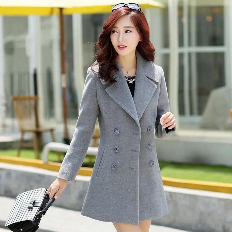 Осенне-зимняя шерстяная куртка, женская одежда, двубортное шерстяное пальто средней длины, тонкая элегантная женская корейская верхняя одежда, S-3XL
