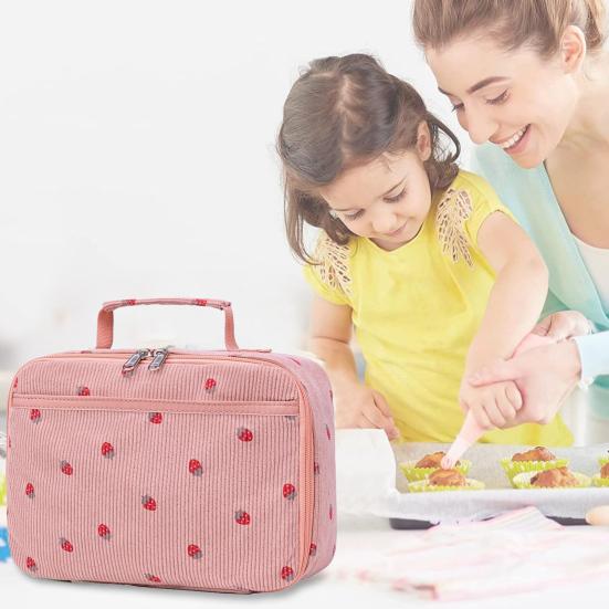 Kids Insulated Lunch Bag Corduroy Lunch Box for School Spacious Cooler Organizer with