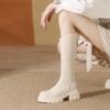 Флисовые сапоги женские зимние с утолщенной подошвой тонкие сапоги женские сапоги-рыцари толстый каблук ретро сапоги женские флисовые с утолщенной подошвой