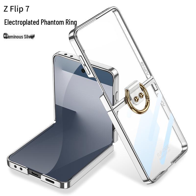 Прозрачный гальванизированный чехол-кольцо для Samsung Z Flip7 - Защитная поликарбонатная накладка в свежем стиле