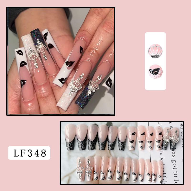 24PCS/SET Quick Nails Flower Diamond Manicure Long Ballet False Nails Waterproof Wearable Ready-made Nail Stickers