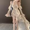 Spring and Autumn New Women's Sexy Ruffled Long Sleeve Shoulder Irregular Dress