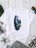(Азиатский размер) Женский топ T-shirt тренд с перьями милый Принт Короткий рукав Футболки Мода Женский Повседневный Круглый вырез Графическая футболка