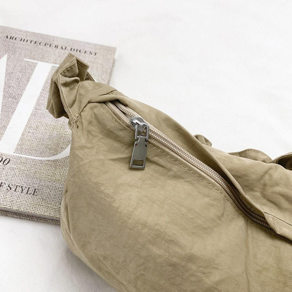 Solid Color Pleated Shoulder Bag Korean Style Canvas Dumpling Bag Nylon Crossbody Bag Streetwear