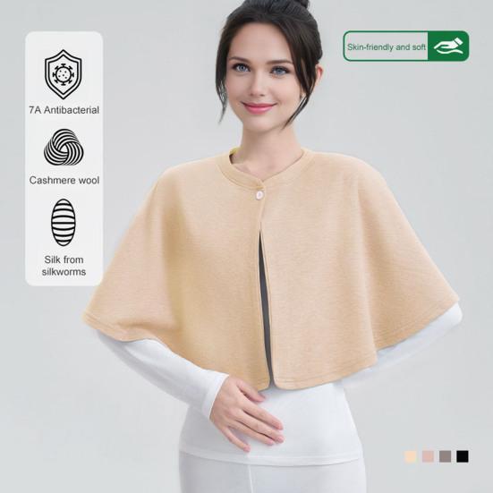 Women Shawl Solid Color Button Closure Autumn Winter Windproof Shawl Hemming Protection Loose Fit Soft Shawl Wrap