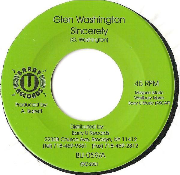 7inch Record GLEN WASHINGTON - Sincerely / My Decision BU059 Barry U Records 2001 US Reggae, Ska & Dub Used