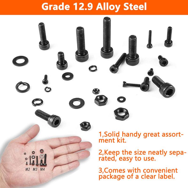 1760PCS Metric Screw Assortment Kit (M2/M3/M4/M5) - Grade 12.9 Alloy Steel Hex Socket Head Cap Bolts & Nuts, Black
