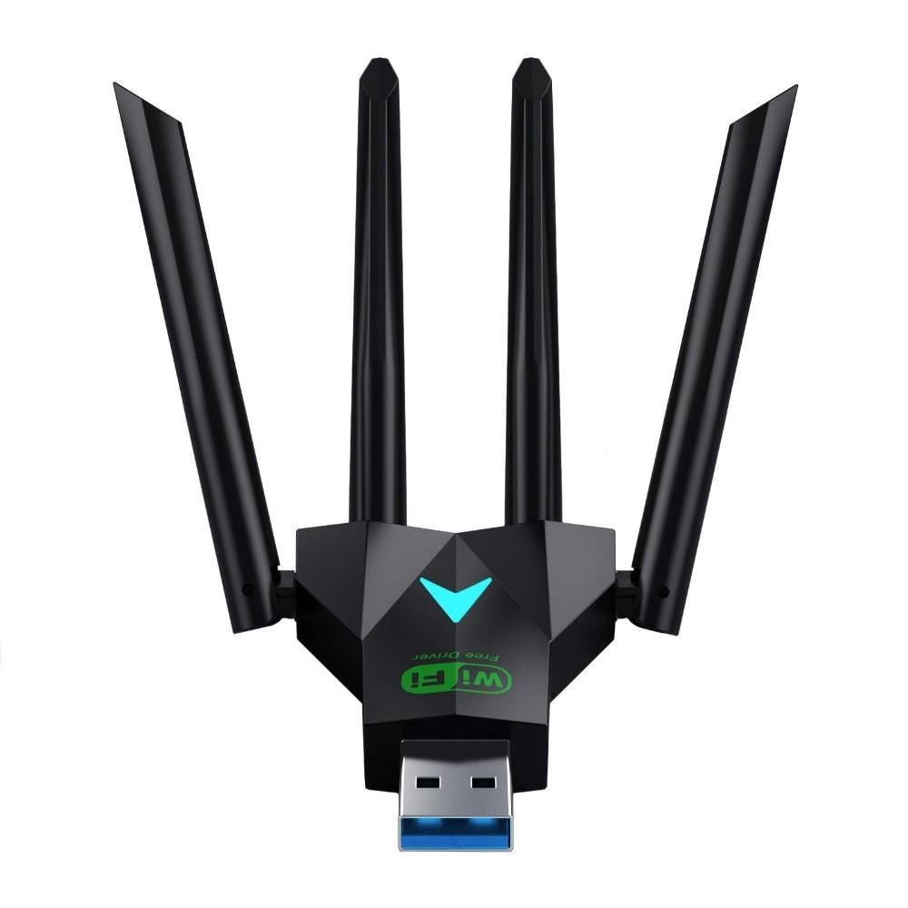 4-Antenna Design Dual Band WiFi USB Adapter USB3.0 Interface Dual Band 2.4G/5Ghz 1300Mbps WiFi Dongle Driver Free Powerful