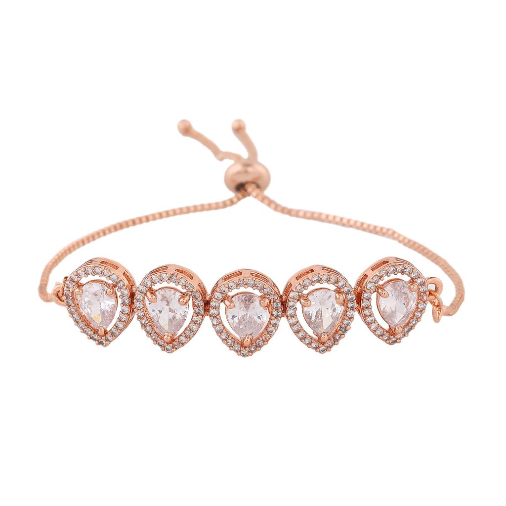 Estele Women's Bracelet with Precious Pears In Rose Gold and CZ