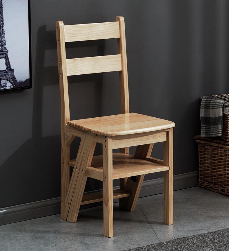 Solid Wood Folding Ladder Chair: Dual-Use Indoor Step Stool and Multifunctional Staircase.