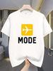 Men MODE Letter Print Short Sleeve T-Shirt Summer Breathable Round Neck Casual Tee With Geometric Machine Washable Opaque Shirt