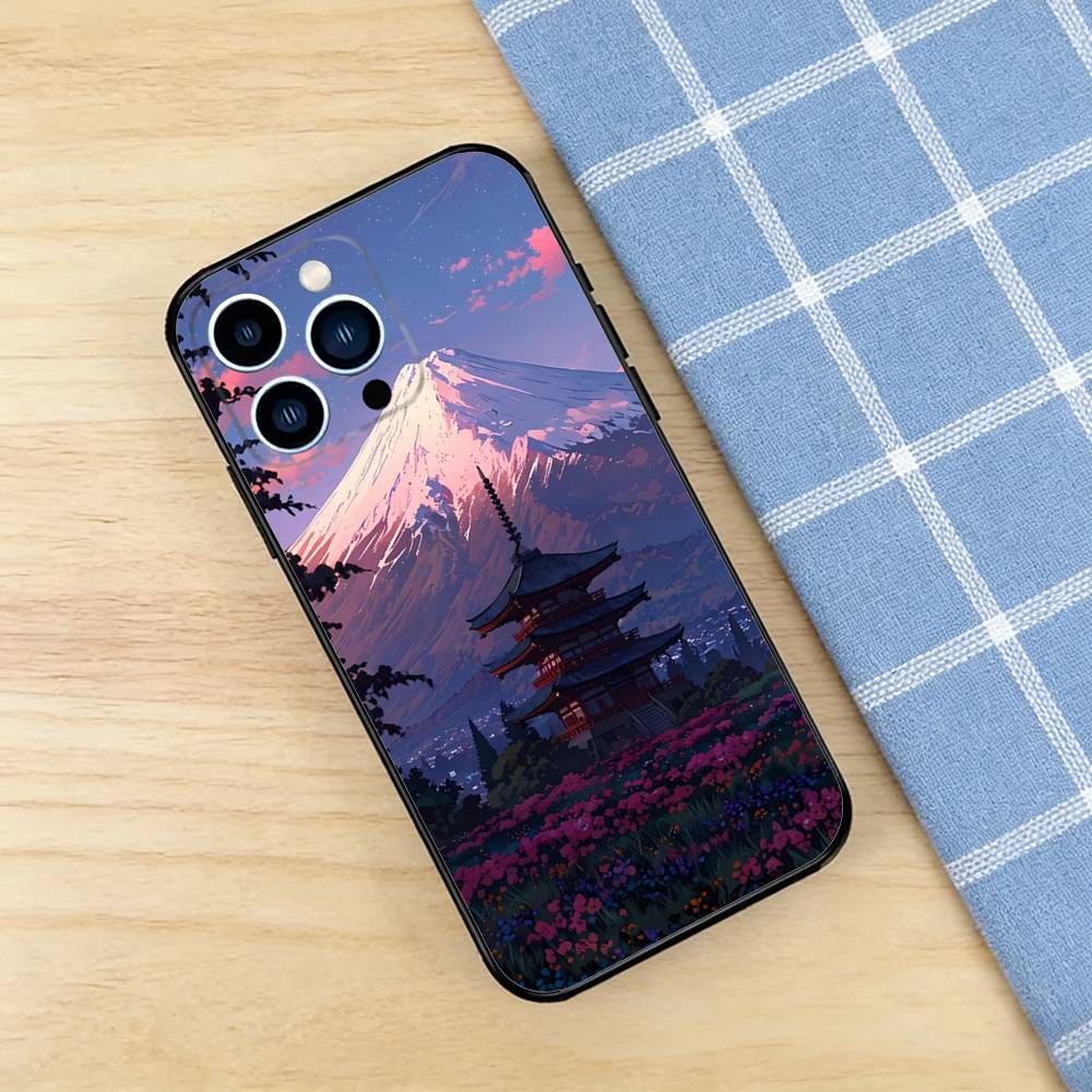 Japanese Mount Fuji Case For iPhone 17 16 15 14 13 12 11 Pro Plus Air Max Mini E Soft Silicone Cover