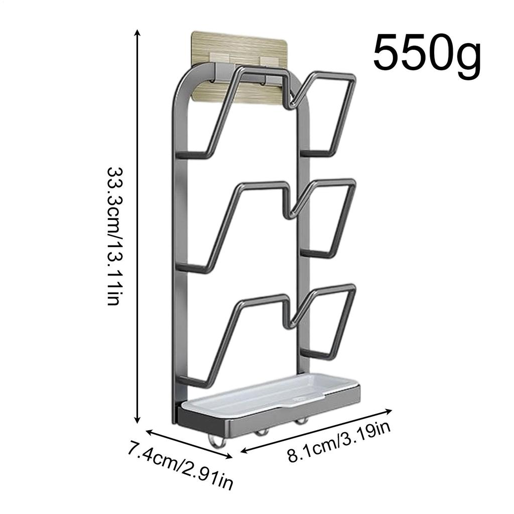 Pot Lid Holder Carbon Steel No-Drill Container With Tray Pot Lid Organizer And Storage For Mitt Spoon Cutting Board Baking Sheet