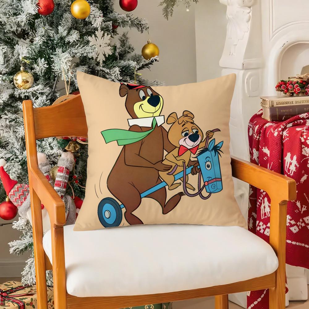 Cartoon Characters Yogi BearC Pillow Case Silky Short Plush with Invisible Zipper Dustproof Sofa Cushion Cover for Home Decor