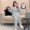 2025 весна хлопок кардиган пижама комплект для женщин цветочный длинный рукав брюки комплект женская пижама домашняя одежда милый серый молодая девушка пижама костюм