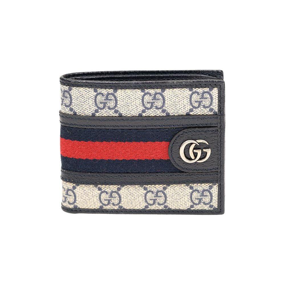Gucci Ophidia Logo Stripe Canvas And Leather Card Holder Wallet Men Wallets Blue Beige 597606-96IWN-4076