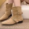 Fashion Ladies Shoes 2024 Winter British Style Faux Suede Pointed Toe Women's Boots Casual and Versatile Square Heel Short Boots