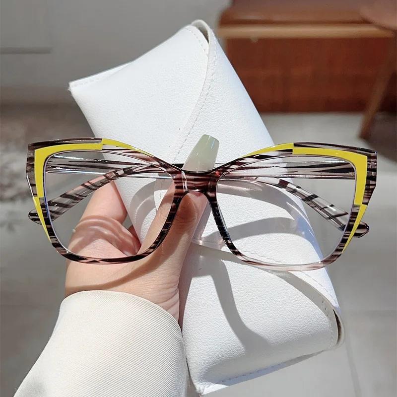 Новый стиль Очки «Кошачий глаз» Фотохромные Блокировка синего света Большая оправа Плоские Светлая Роскошь Модные Очки для Женщин