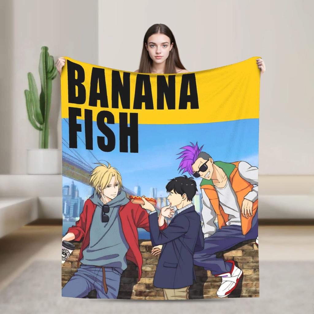 Banana Fish Anime Throw Blanket for Couch  Soft Fuzzy Plush Blanket 50x60 Inch Multiple Sizes Bedspreads for All Seasons