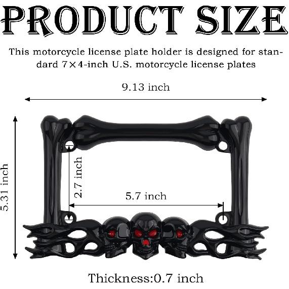 2026 New Cool Skull Motorcycle License Plate Frame,Motorcycle License Plate Holder Kit Includes Screws,Nuts,Caps,ABS Resin Motorcycles Plates Frame