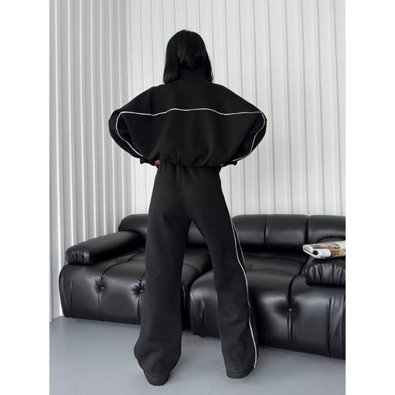 Новый повседневный костюм с длинными рукавами, полуводолазка, кардиган с капюшоном и полосатыми брюками, пуловер, спортивные штаны, комплект из двух предметов