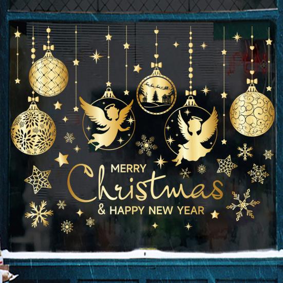 2/4Pcs Golden Christmas Tree Window Cling Removable Waterproof Merry Xmas Tree Static Glass Sticker Holiday Party Decoration Decal