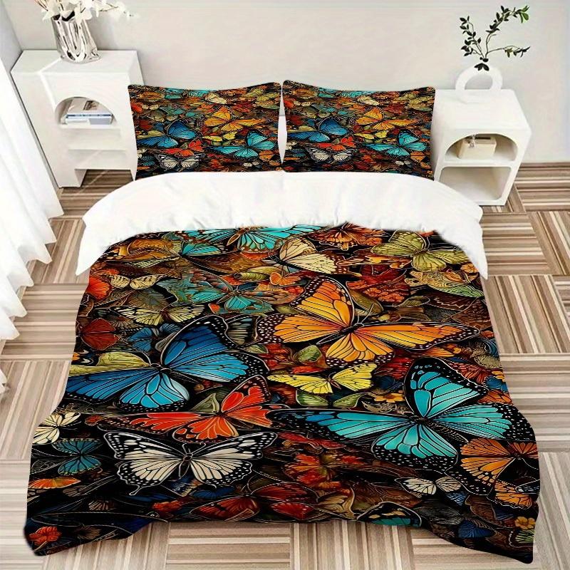 3pcs Butterfly Garden Soft Comfortable Bedding set, For Bedroom, Guest Room And Dorm, All - Season Use, High-Definition Printing165