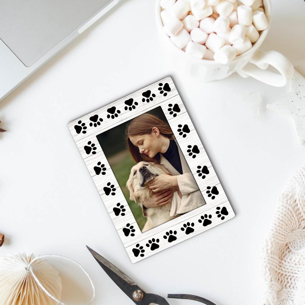 Paw Print Dog Cat Picture Frame 4x6, Dog Cat Gifts Wooden Picture Frame, Dogs Photo Frames, DogFrame, CatFrame, Gifts for DogLovers CatLovers