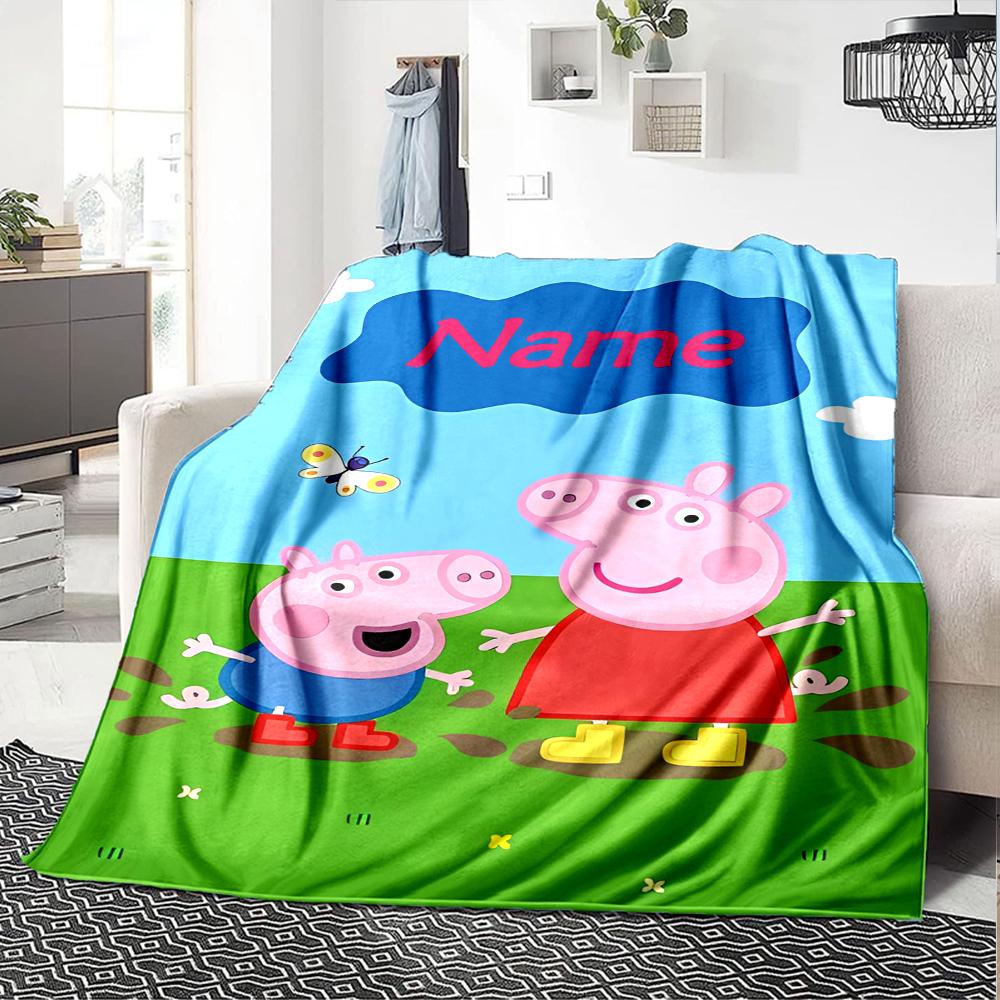 Customiz Name Personality Peppa Pig Blanket Soft &Warm Sofa Office Bed Travel Lunch Break Blanket, Gift Suitable All Seasons