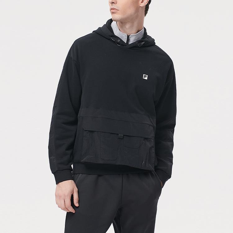 Fila Легкая толстовка с капюшоном для занятий спортом с большим карманом, цветной блок, однотонная, мужская, черная A11M141224F-BK