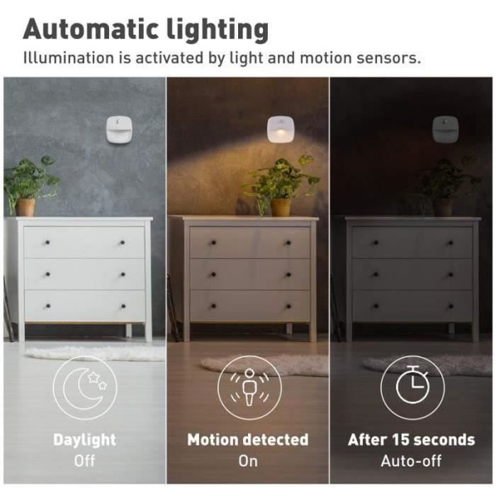 APPLIQUE D'INTERIEUR Veilleuse Murale LED Détecteur de Mouvement Capteur de Lumière Pack de 3 Éclairage Intérieur pour Chambre de