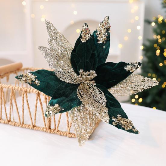 Рождественская блестящая ткань Пуансеттия Цветы 11 дюймов Большие Искусственные Цветы с Пайетками Рождественские Украшения для Вечеринки Елка Венок Гирлянда Декор