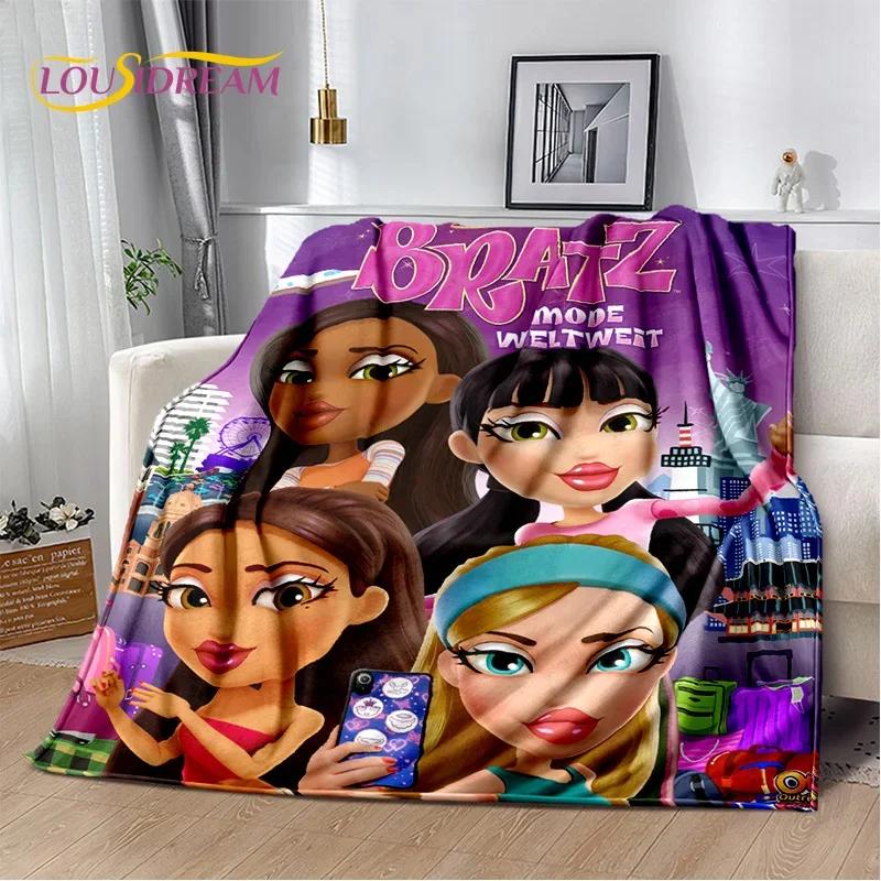 Cartoon Bratz doll Girls 3D Printed Soft Flannel Blanket for Beds Bedroom Sofa Picnic,Throw Blanket for Outdoor Leisure Nap Gift