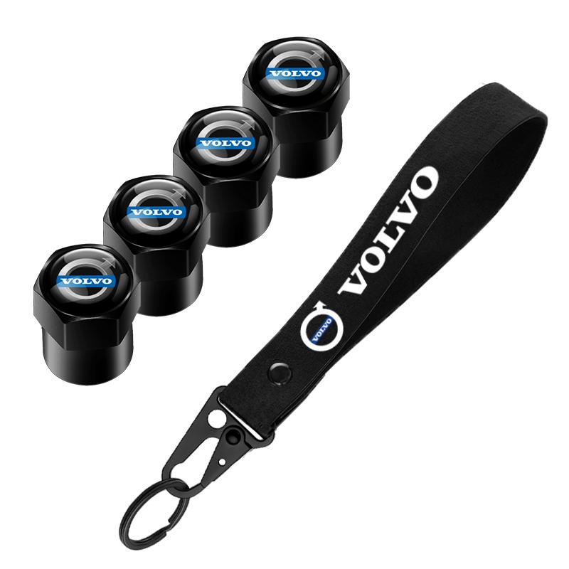 For Volvo ew14Pcs Aluminum Metal Car Tire Valve Cover Car Nylon Keychain Accessorie For volvo Rdesign XC60 XC90 V40 V50 V60 V70 V90 T6 AWD