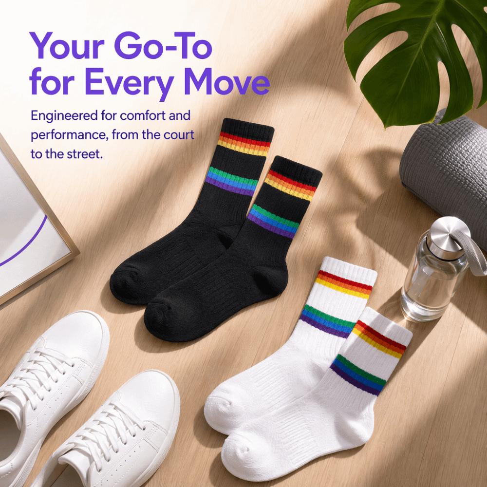 2PCS Rainbow Stripe Striped Socks Breathable Mesh Sports Running Socks Running Socks Tennis