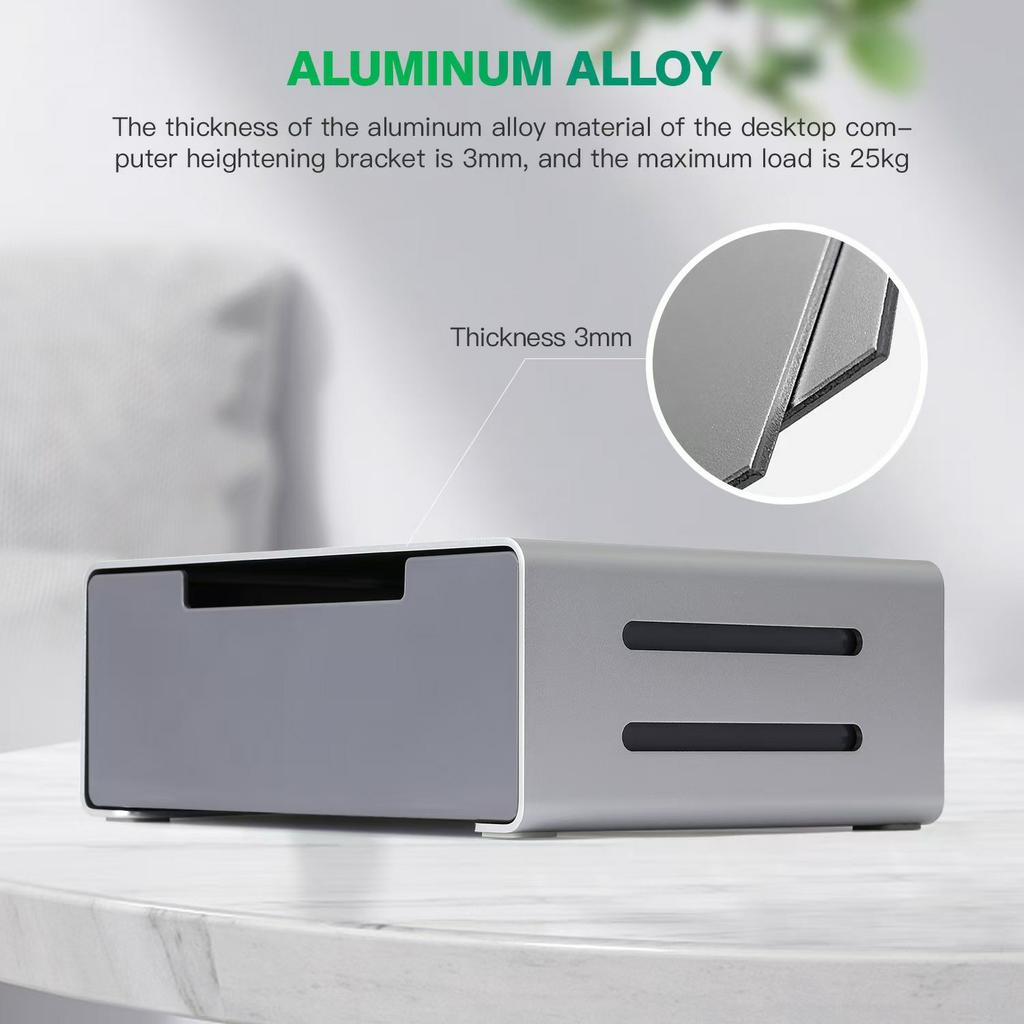 L26-1 Computer Monitor Laptop Stand Riser Aluminum Alloy Desktop Organizer with Drawer