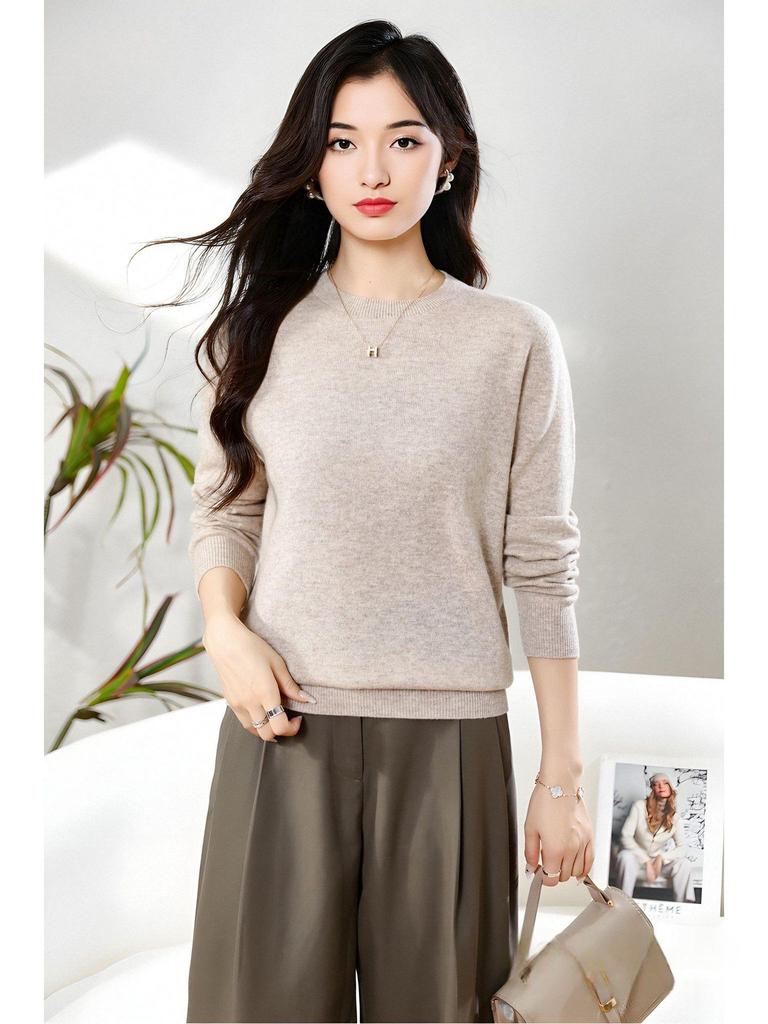 Женский свитер с длинным рукавом из мягкого кашемира с круглым вырезом - Модный, Универсальный и Удобный трикотаж.