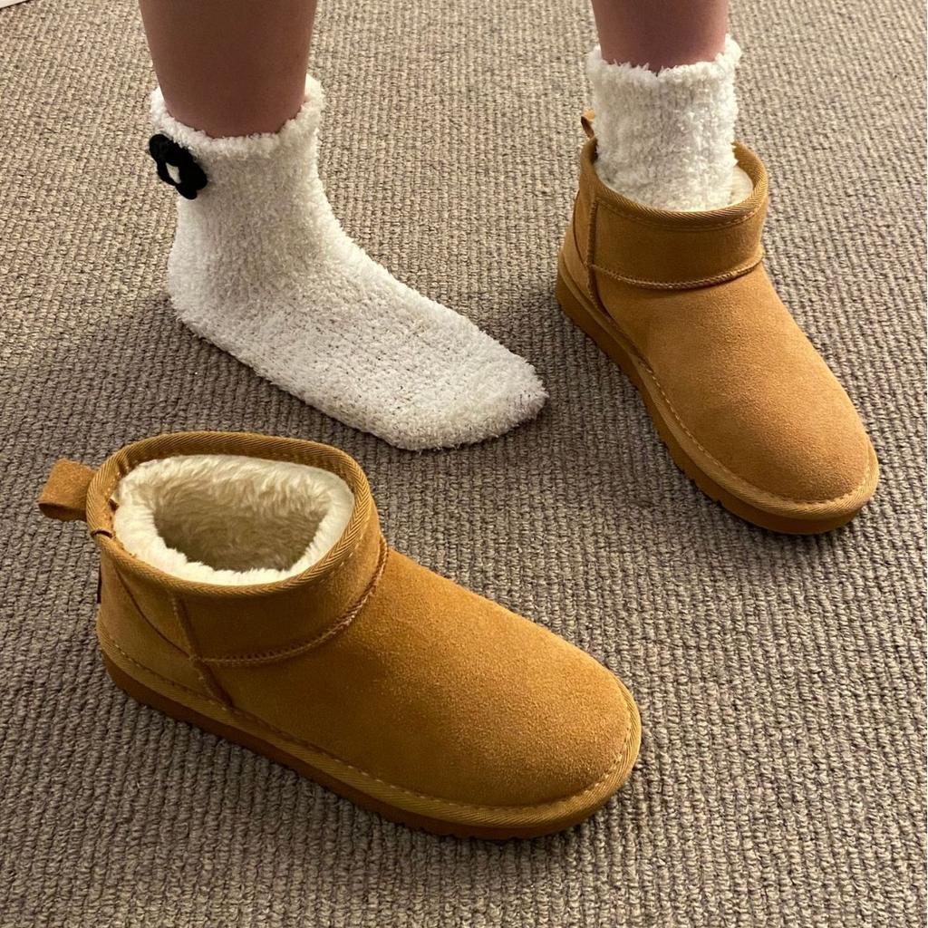 Women's Leather Large Size Thick Sole Winter Warm Fur Snow Boots Padded Lined Ankle Boots Non-slip Hiking Sports Cotton Boots