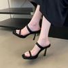2025 Summer Internet Celebrity New with Skirt High Heels Sandals Women Wear Silver Black Word with Stiletto Sandals