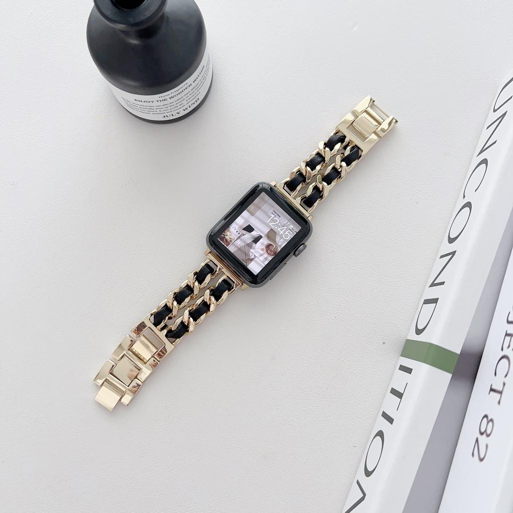 Металлический кожаный ремешок для Apple Watch 49 мм 45 мм 41 мм 44 мм 40 мм 42 мм 36 мм Женский ремешок для часов iWatch Series 10 9 8 7 6 5 4 SE