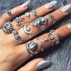 14Pcs Vintage Sunflower Moon Finger Midi Knuckle Rings Set Women Party Jewelry